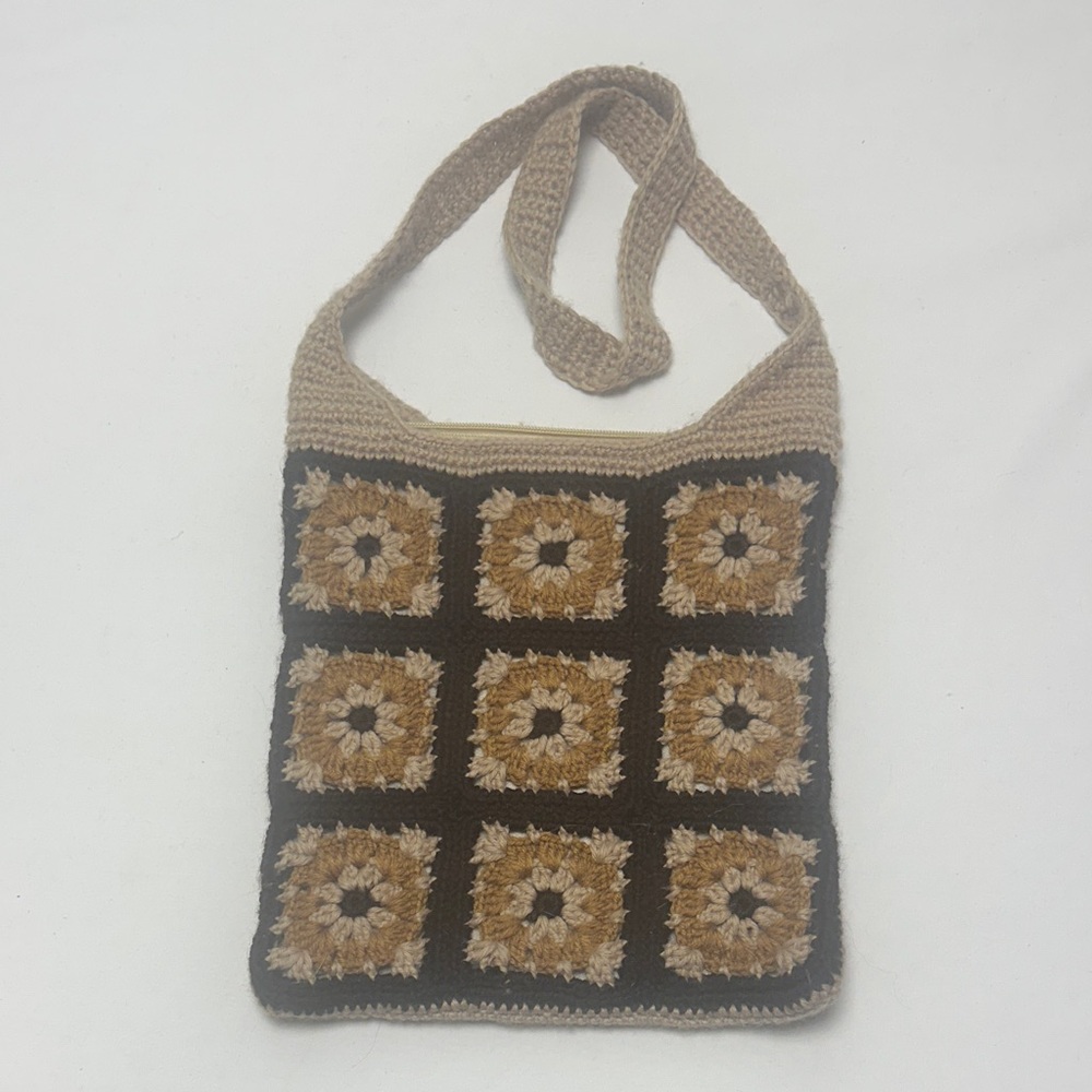 Elegant Crochet Shoulder Bag in Brown and Tan